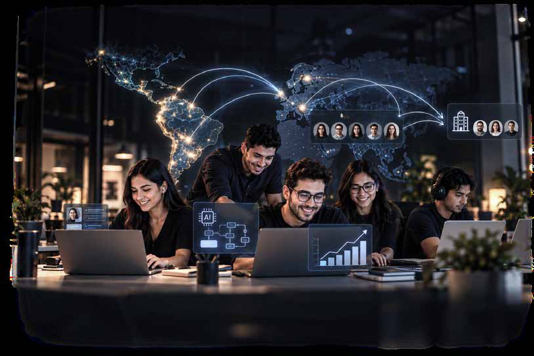 Profesionales trabajando en remoto con IA